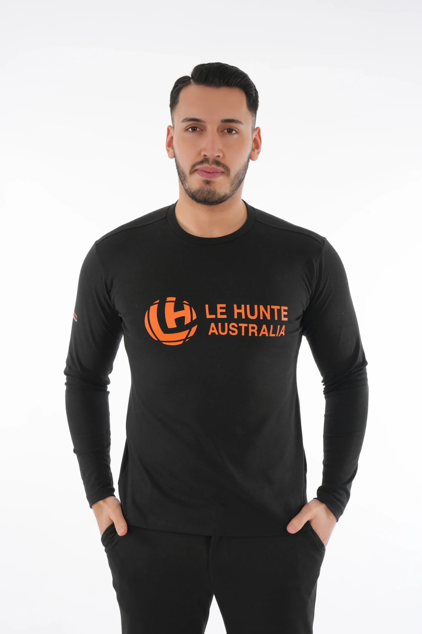 Men's Long Sleeve Graphic Tee - Bold Logo Crew Neck Top